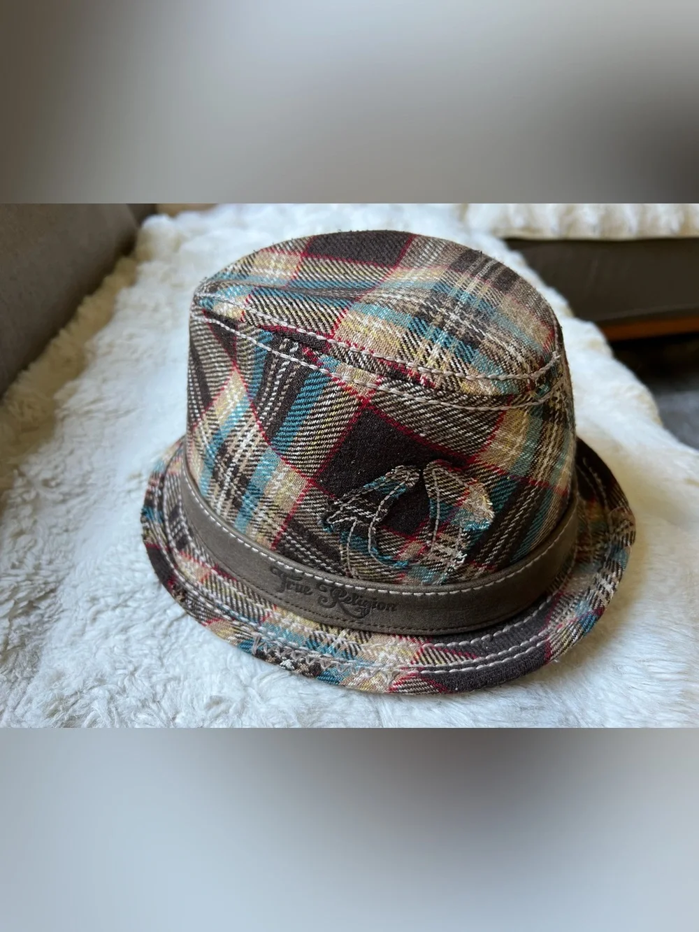 True Religion Multicolor Plaid Hat Fedora size L/XL